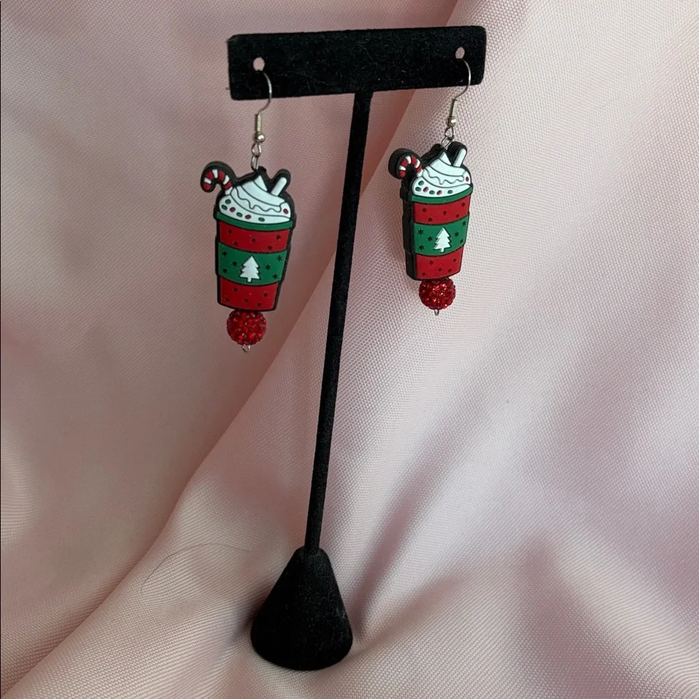 Handmade Festive Latte Christmas Cup Earrings - - Picture 8 of 13
